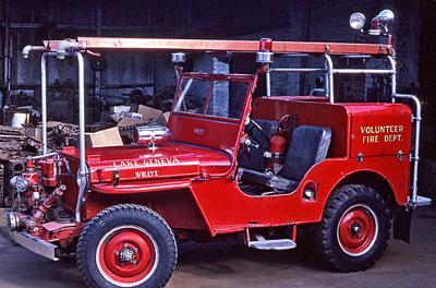 Willys / Howe CJ-2 Jeep Fire engine with water trailer. Ex – Lake Geneva, WI.